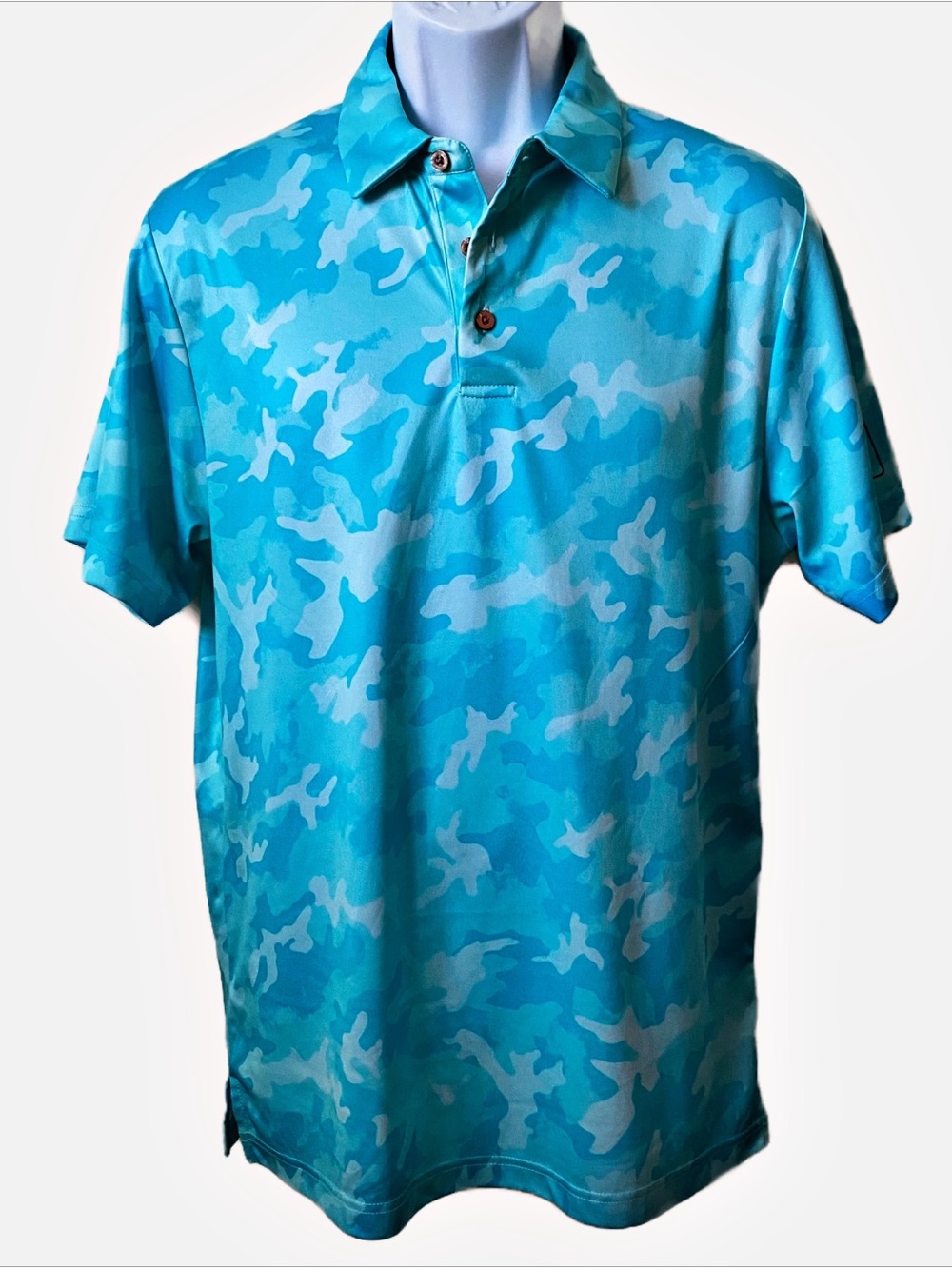 PGA Tour Golf Blue Camouflage 3 Button Polo Athlete Tennis UPF 50 sun protection